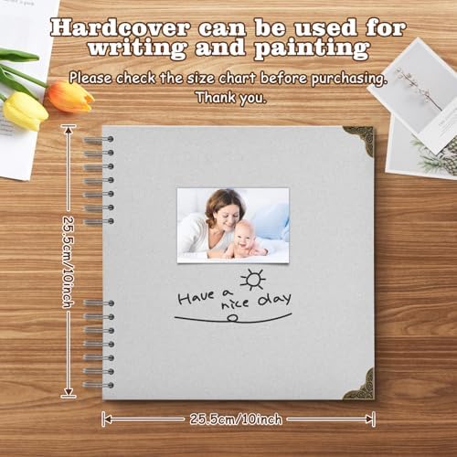 10x10 Inch Grey DIY Scrapbook Album,Hardcover Memory Book,40 Pages (20 Sheets) Kraft Photo Album for 4x6 / 5x7 Pictures, Perfect for Wedding, Family, Anniversary, Christmas & Travel Memories - Image 2