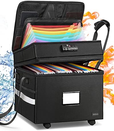 DEEGO 3 Layer Rolling File Box, Fireproof Document Box with Wheels by DEEGO