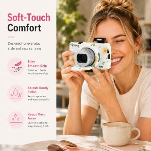 Camera Case for Canon G7X Mark III,Soft Silicone Protective Cover with Removable Lens Cap,Shockproof Anti-Scratch Compatible with Canon PowerShot G7X3 for Women (Beige Floral) - Image 3