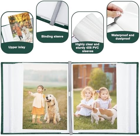 Photo Album 4x6 100 Pockets, Linen Cover Top Loader Vertical, Slip-in Picture Dark Green Pockets Albums for Wedding, Family, Anniversary, Baby, Vacation - Image 4