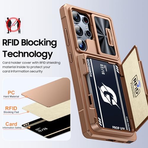 GooseBox for Samsung Galaxy S25 Ultra Case Wallet with RFID [Cards Holder][Camera Cover][Edge Raised] Full Body Shockproof Silicone Protective Phone Case for Galaxy S25 Ultra 6.9" 2025 (Desert Gold) - Image 4