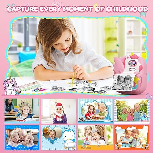 Kids Instant Print Camera, 1080P HD Video & 2.4" Screen Toy Camera | Includes 32GB Card & Print Paper, Inkless Print, 16X Zoom, Christmas Birthday Dinosaur Gifts for Boys Girls Age 3-12 - Image 4