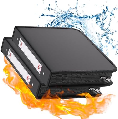 Fireproof 3 Ring Binder with Zipper, 1.5" D Ring, 2 Pack by ZOOPIP