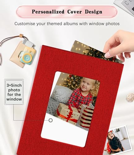 Ejblfe Photo Album 4x6,Linen Cover Slide-in Photo Album Book Can Holds 100 4x6 Photos with 50 Black Sheets for Family,Wedding,Baby and Holiday Pictures (Red) - Image 2