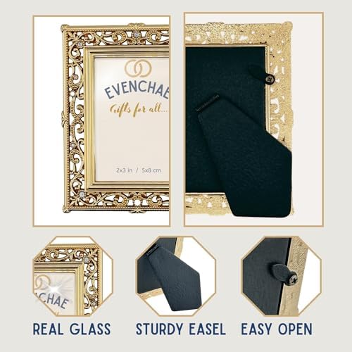2x3 Mini Picture Frame: Gold Filigree + Clear Rhinestones - Image 5