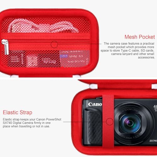 RAIALL Camera Case for Canon PowerShot SX740 HS/ SX730 HS/ SX720 HS/ SX620 HS Digital Camera, 4K Video Camera Hard Carrying Case Protective Travel Bag, Mesh Pocket for Batteries and USB Cable, Red - Image 4