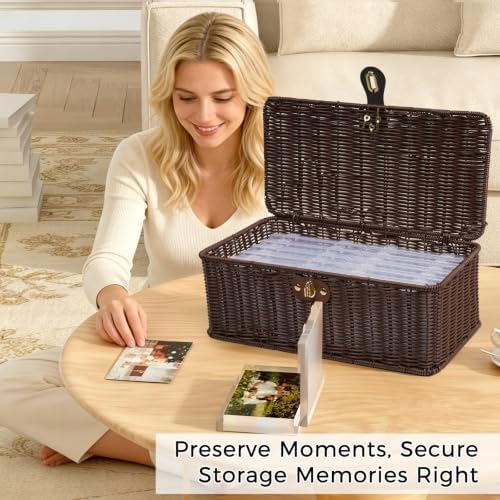 Decorative Photo Storage Box with 12 Plastic Cases for 4x6 Photos, Coffee - Image 6