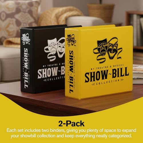 2 Pack of Show Bill Binder for Broadway and Theatre Show-Bills, Comes with 25 Sheet Protectors to Hold and Organize All Your Playbills, D-Ring, Black and Yellow - Image 2
