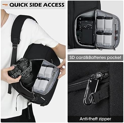 SDYSM Camera Bag Backpack Professional for DSLR SLR Mirrorless Camera Waterproof Laptop Back Pack 14 Inch with Rain Cover Anti Theft Travel Case Large Capacity Photography Backpack Black - Image 4
