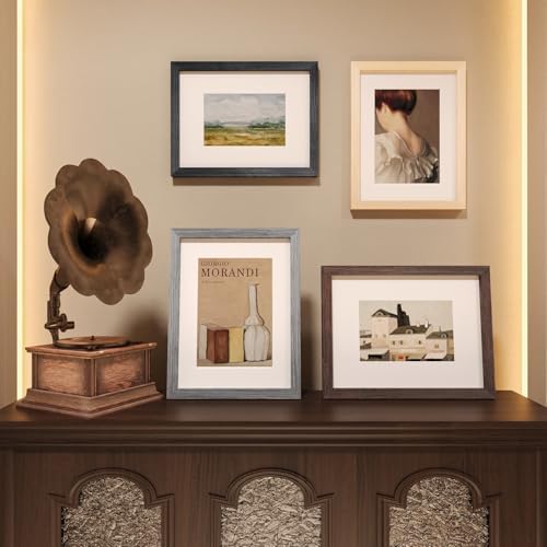 Egofine 9x12 Picture Frame Set of 4, Made of Solid Wood Multicolor Photo Frames Covered by Plexiglass 5x7 and 6x8 with Mat or 9x12 without Mat, for Table Top Display and Wall Mounting Mixed Colors - Image 5