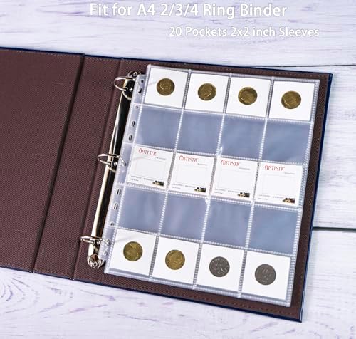 30 Pack 600 Pockets 2x2” Coin Flip Sleeves, Heavy Duty Stamp Collection Pages for 3 Ring Binder, 20 Pocket Photo Slide Flips Organizer Sheet, Top Loading Clear Cardboard Coin Holder Sleeves - Image 4