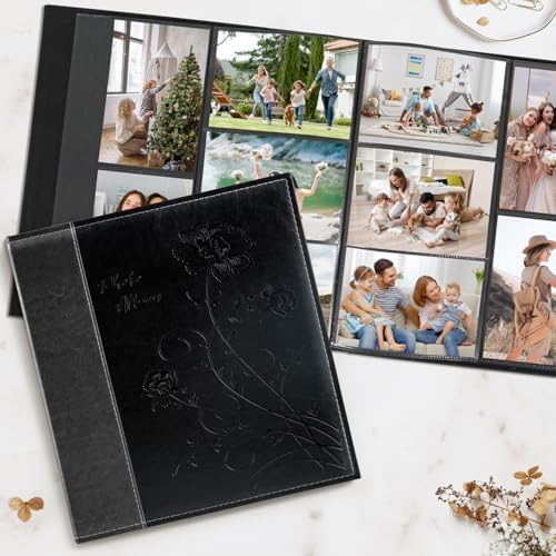 Artmag Photo Album 4x6 1000 Photos, Large Capacity Wedding Family Leather Cover Picture Albums Holds Horizontal and Vertical 4x6 photos with Black Pages(Black) - Image 4