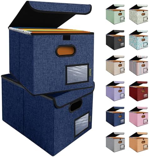 BALEINE File Organizer Box with Lid, Collapsible Hanging File Storage Box by BALEINE