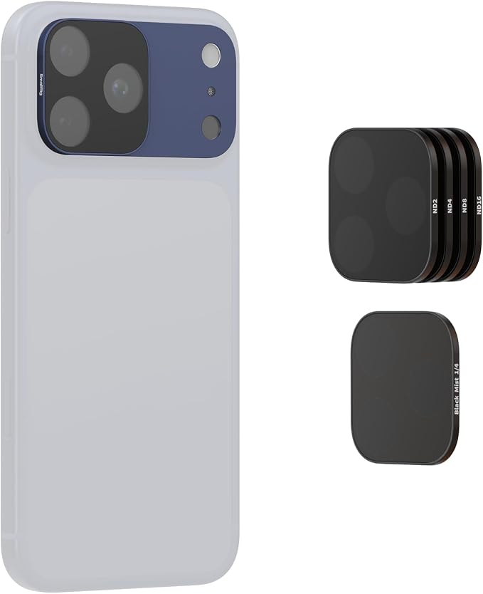SmallRig Square ND & Black Mist Filter Kit for iPhone 17 Pro, Magnetic Lens Filters with Base Mount, Black Mist Diffusion 1/4 Filter/ND2/ND4/ ND8/ND16/ND32, 6 Pack, Blue- 6073 by SmallRig