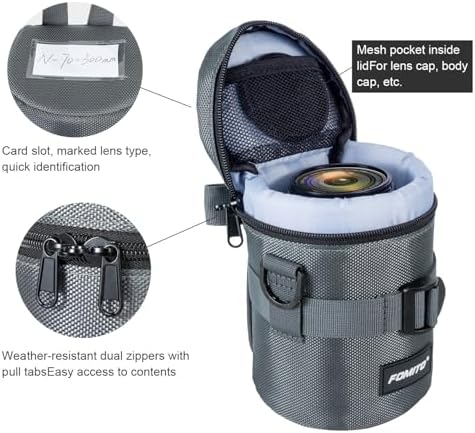 FOMITO Camera Lens Case Pouch Bag for Canon EF-S 17-55mm/17-85mm,EF 35mm f2, Nikon AF-S 18-200mm/18-105mm/18-300mm, Fujifilm XF 56mm f1.2 R & More Lens Below 3.94" x 6.1"(D x L) - Grey M size - Image 6