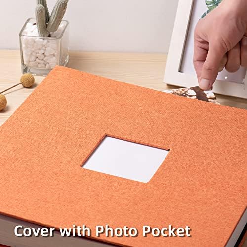 HoneyTolly Large Photo Album Self Adhesive, DIY Scrapbook Album for 600 Photos, 13"x12.6" 120 Pages Linen Cover Memory Book(Orange) - Image 2