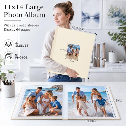 Aevdor 11x14 Photo Album and Art Portfolio, 64 Photos, Linen Cover, Beige - Image 3
