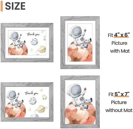 upsimples 5x7 Picture Frame Set of 10, Display Pictures 4x6 with Mat or 5x7 Without, Multi Photo Frames Collage for Wall or Tabletop Display, Gray - Image 5