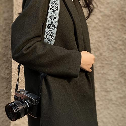 Padwa Lifestyle Camera Strap - 2" Wide Vintage Jacquard Embroidery Grey Flower Camera Straps with Genuine Leather Head,Adjustable Neck Shoulder Strap for All Cameras and Men & Women Photographers - Image 3