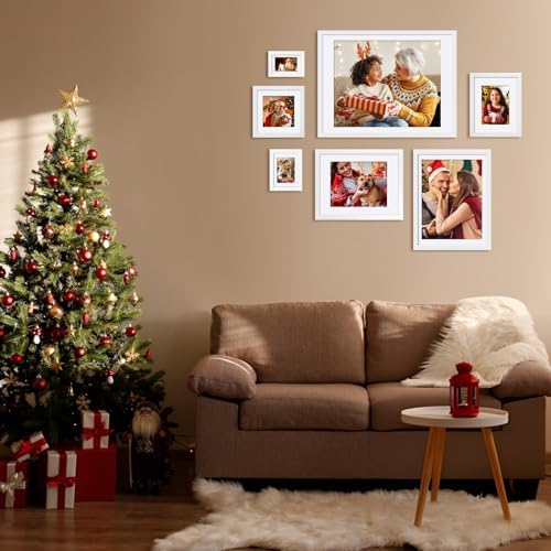 Egofine 12x16 Picture Frames Set of 4, Made of Solid Wood Covered by Plexiglass 9x12 and 11x14 with Mat or 12x16 without Mat, for Wall Mounting Photo Frame White - Image 7