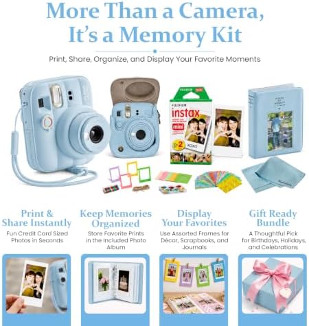 FUJIFILM instax Mini 13 Frost Blue Instant Camera Bundle with 20 Sheets instax Mini Film, Carrying Case, Photo Album, Assorted Photo Frames & BluebirdSales Microfiber Cleaning Cloth (Frost Blue) - Image 4