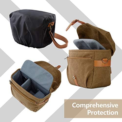 BAGSMART Canvas Crossbody Camera Bag with Rain Cover for Women Men, Khaki - Image 3