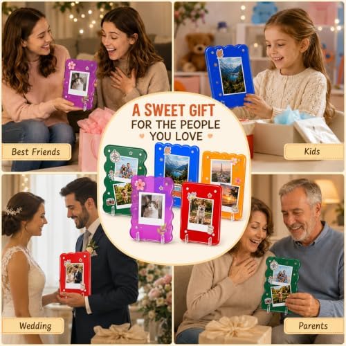 Sliner 5 Pack Colorful Acrylic Picture Frame for 4.21 x 3.46 Inch Instant Film Photos, Magnetic Desktop Display Frames Compatible with I-type/600/sx-70 Photo - Image 6