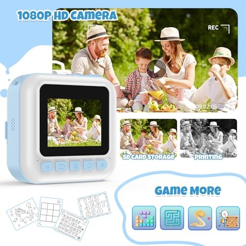 Instant Print Camera for Kids, Toddler 1080P Toys Printable Selfie Cameras, Christmas Birthday Gifts for Girls Boys Age 3-10 with 3 Roller Photo Paper(Blue) - Image 3