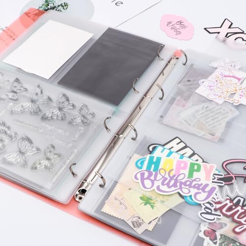 A4 Dies and Stamps Storage Book Binder Folder, Page Protectors Pockets Inserts Organizer for Cutting Dies Stencil Album Stamp Crafts, 1Pcs Orange Storage Book Cover & 20 Inserts with 1/2/3/4 Pockets - Image 6