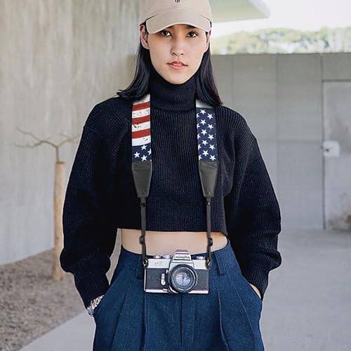 Padwa Lifestyle American Flag Print Camera Strap - 2" Full Grain Leather Ends, Vintage Flag Pattern Camera Straps for Photographers, Soft Chamois Velvet Padded Strap Quick Release fits All Cameras - Image 5