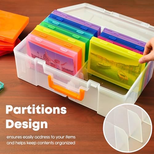ALINK Photo Storage Box 5" x 7" with Handle, 18 pcs Inner Photo Containers Organizer and Craft Keeper, Portable Picture Case with Label for Seed, Arts, Crafts, Sewing, Stickers, Office - Colorful - Image 4