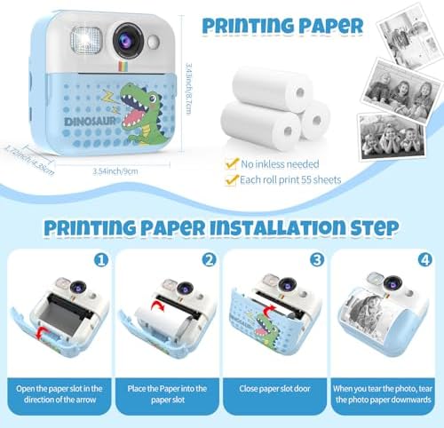 Instant Print Camera for Kids, Toddler 1080P Toys Printable Selfie Cameras, Christmas Birthday Gifts for Girls Boys Age 3-10 with 3 Roller Photo Paper(Blue) - Image 6