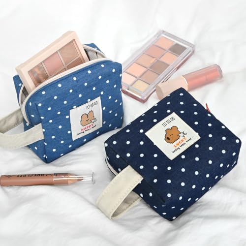 Monolike Happy and Lucky Denim Dot Cube Pouch, Navy - Makeup Bag, Cosmetic Bag, Travel Bag, Toiletry Bag, Organizer, Storage Bag - Image 7