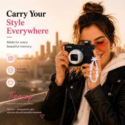 Cute Camera Case for Canon G7X Mark III,Silicone Protective Cover with Removable Lens Cap,Bracelet Wrist Strap & 2 Pack Tempered Glass Screen Protector for Women (Blcak Star) - Image 7
