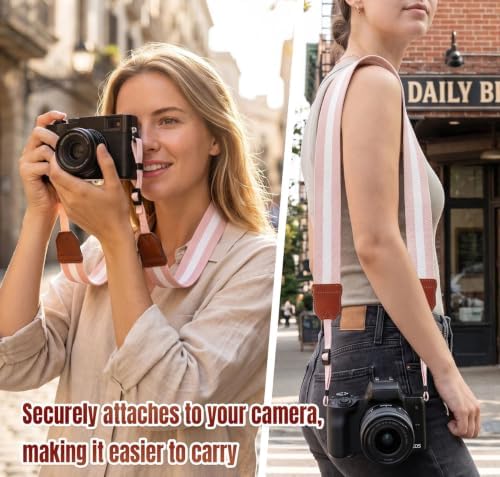 Pink Camera Strap Cute, Adjustable Woven Camera Neck&Shoulder Straps for Canon, Fujifilm, Sony, Nikon, Minolta, Panasonic DSLR(Striped Pink) - Image 6