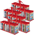 Stock Your Home DVD Storage Bags (Set of 6) Media Organizer Bag for DVDs, CDs, Blu Ray Disc, Movie Cases, VHS Box, Video Game Disks, Clear Plastic Holders with Carrying Handles and Zipper - Red by StockYourHome