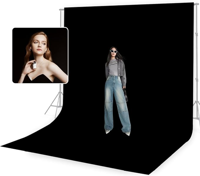 BEIYANG 10 x 10 ft Black Backdrop Background for Photography, Photo Cloth Background Screen, Wrinkle-Resistant Black Curtain for Portrait, Product Video, Photography Studio by BEIYANG