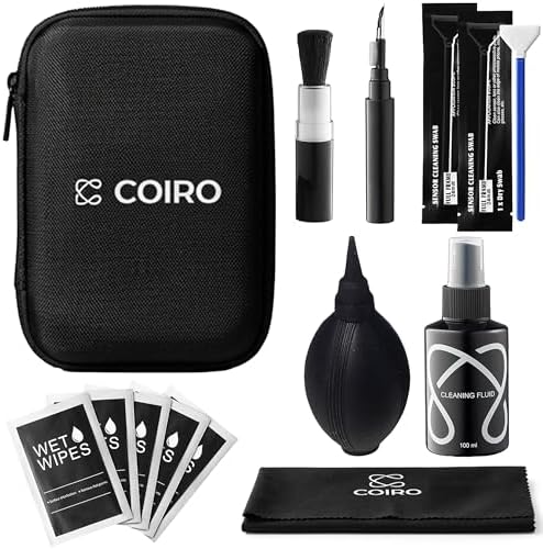 C Coiro Camera Lens Cleaning Kit 7 in 1 – Lens Pen, Air Blower, Sensor Cleaning Swabs, Lens Cleaner Spray, Wet Wipes 5 Pac, Microfiber Wipe – DSLR Mirrorless Full Frame by CCoiro