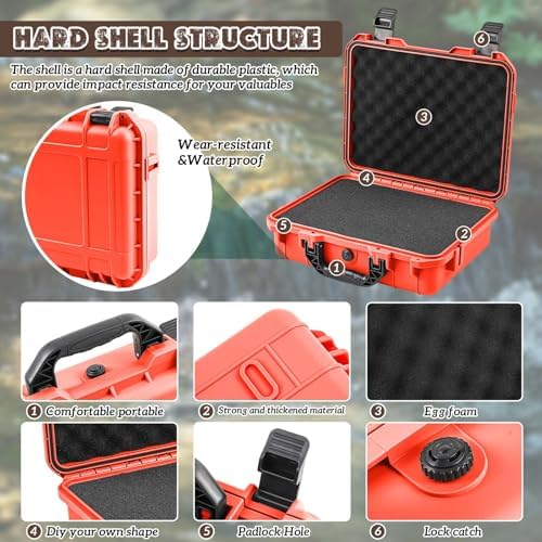 Relaxweex 8.5 x 6.5 x 3.7 Inch Hard Case, Grid Shell, Reddish Orange - Image 3