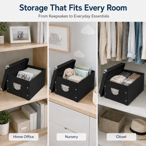 GUOZI Collapsible Storage Box, Decorative Memory Box with Lid & Metal Reinforced Corners, Cardboard File Bin with Handles, Organizer Gift Box for Keepsake Toy Photos Office Nursery Wardrobe Bookshelf - Image 6