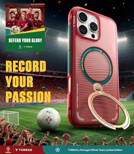 TORRAS World Cup Inspired, Official Portuguese Football Federation Limited Edition, Ostand Q3 Air for iPhone 16 Pro Max Case, 360 Magnetic Stand, Fit for MagSafe, Mil-Grade Drop Tested, Wave Passion - Image 2