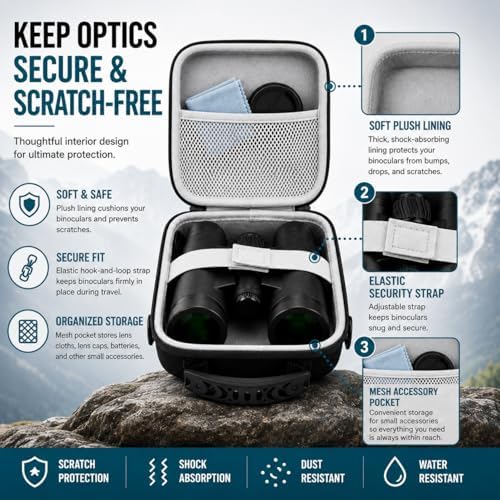 Binocular Case, Hard EVA Protective Storage Case with Water-Resistant Exterior, Carry Handle & Shoulder Strap, Fits Most Compact and Mid-Size Binoculars for Hiking, Hunting, Birdwatching & Travel - Image 5