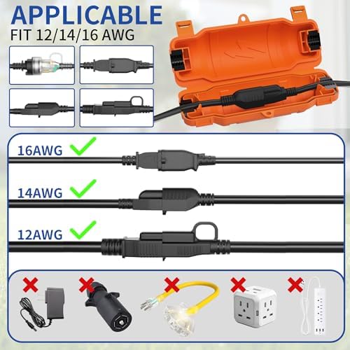 9 Pack Outdoor Extension Cord Safety Cover, Waterproof, Orange - Image 3