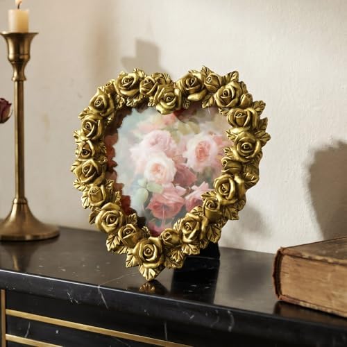 Cuspin 4x4 Picture Frame Heart-Shaped Gold Rose, Small Vintage Cute Frame - Image 3