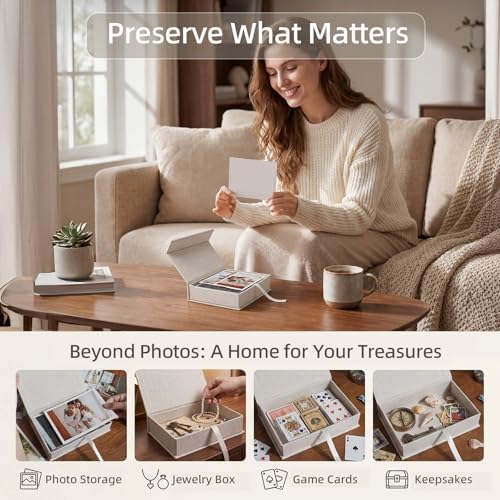 Photo Storage Box 4x6, Linen Photo Box - Beige - Image 6