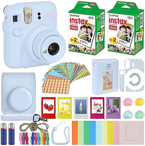 Fujifilm Instax Mini 12 Instant Camera Pastel Blue + Carrying Case + Fuji Instax Film Value Pack (40 Sheets) Accessories Bundle, Color Filters, Photo Album, Assorted Frames by FUJIFILM