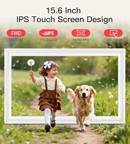 64GB Frameo 15.6" Digital Picture Frame Large 1920 x 1080 IPS FHD Touch Screen WiFi Electronic Photo Frames Share Moments Instantly Anywhere Best Gifts for Parents and Grandparents White - Image 4