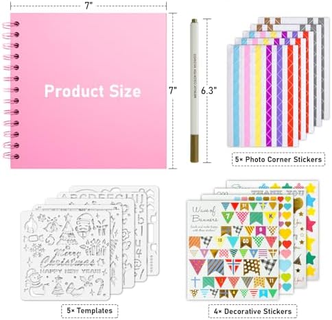 GOTIDEAL 7 x 7 Inch Scrapbook Album with Metallic Markers, Pink, 40 Pages - Image 2