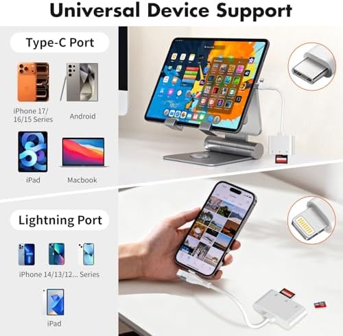 XD Card Reader for iPhone 17 16 15 14, 3-in-1 USB-C & Lightning SD Card Adapter for Olympus xD Picture Card, Micro SD Reader for MacBook, iPad, Android, Old Camera Photo Transfer - Image 3