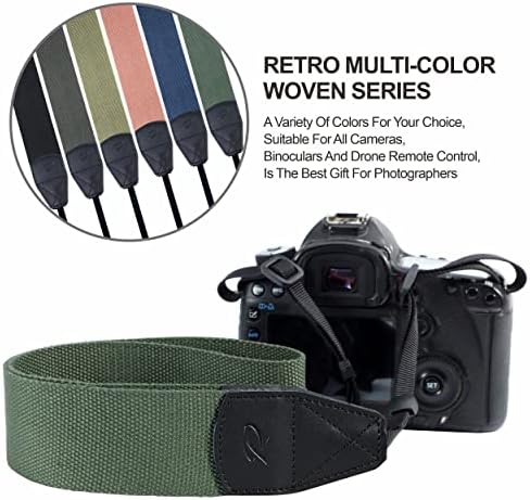 Padwa Lifestyle Dark Green Camera Strap - 2" Wide Cotton Woven Genuine Leather Head Camera Straps,Complimentary 2 Pcs Quick Release Clips for All DSLR/SLR Cameras, Binoculars and Drone Remote Control - Image 5